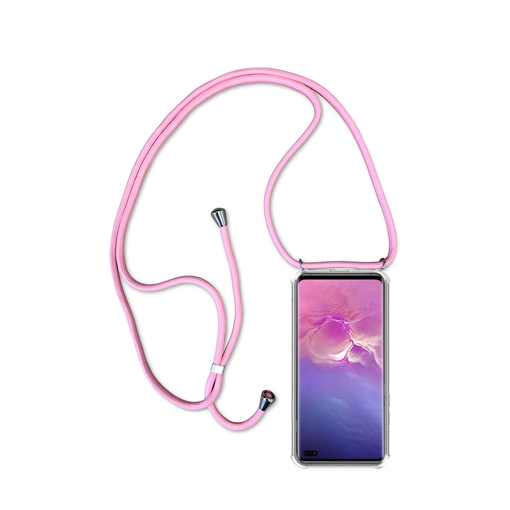 Samsung Galaxy S10 Necklace Gummi Hülle Air Cushion Fallschutz   Handykette (150cm) - Rosa / Silber