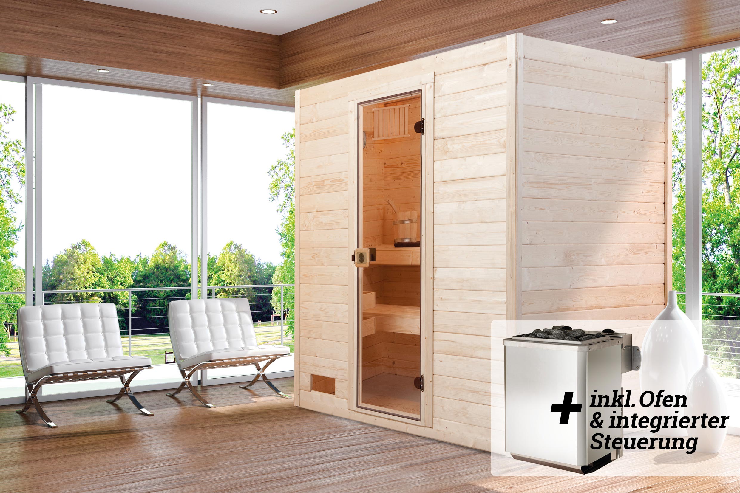 weka Massivholz-Sauna VALIDAGr. 3 Sparset 9,0 kW K inkl. integrierter Steuerung, Glastür
