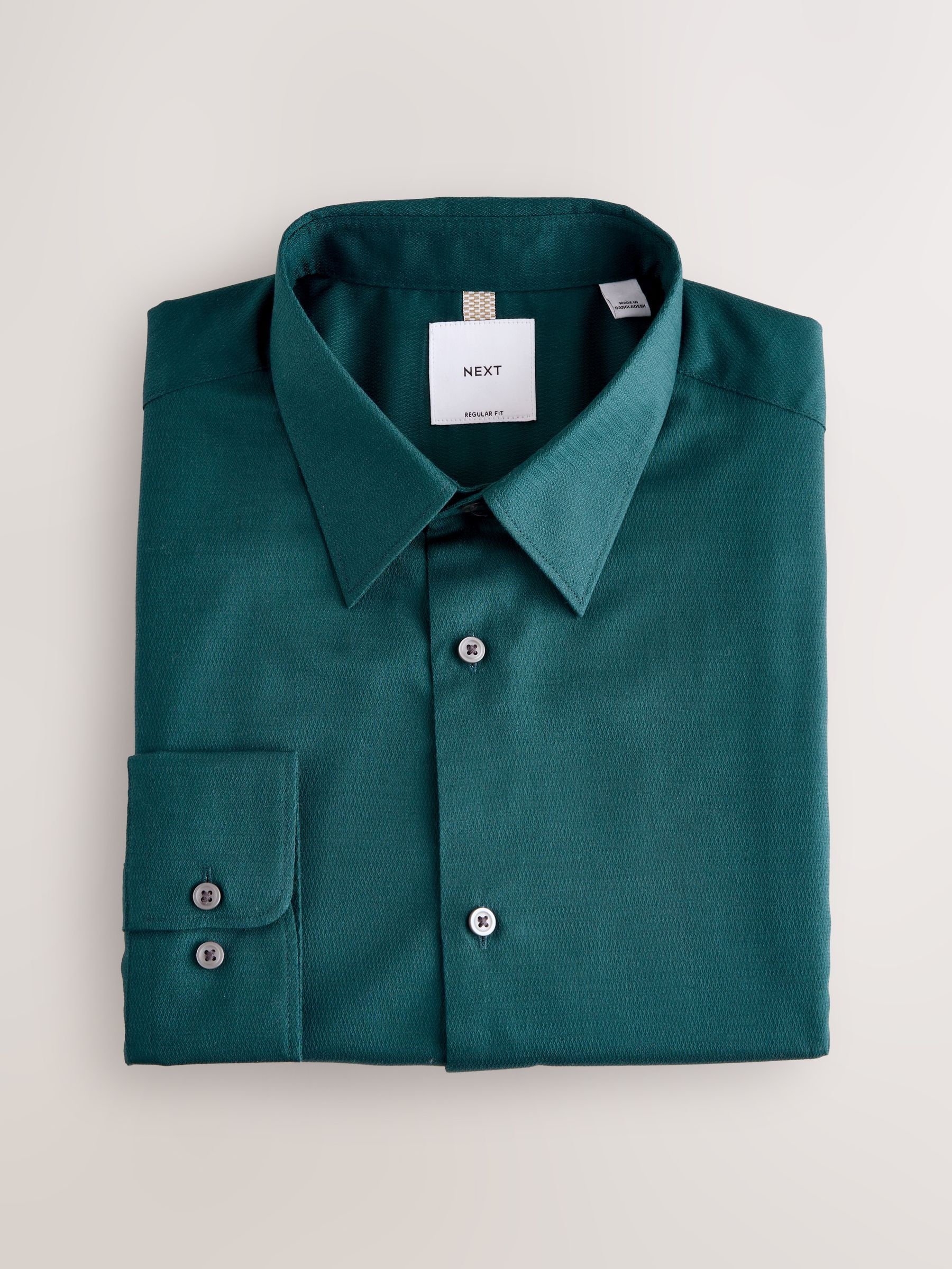 Blauwgroen - Normale Pasvorm - Onderhoudsvriendelijk, getextureerd, slim fit overhemd met enkele manchet
