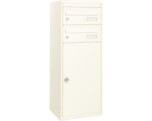 MEFA pakketbrievenbus, gepoedercoat staal, BxHxD 410/1025/325 mm, Mana 482, zuiver wit RAL 9010, zijdemat, frontuitname, 3 compartimenten met 2 naamplaatjes