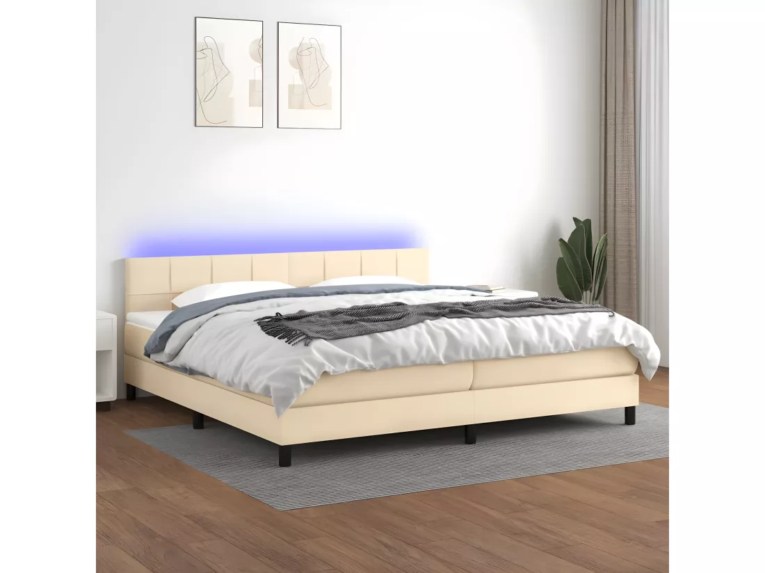 Sommier tapissier et matelas et LED Crème 200x200 cm Tissu