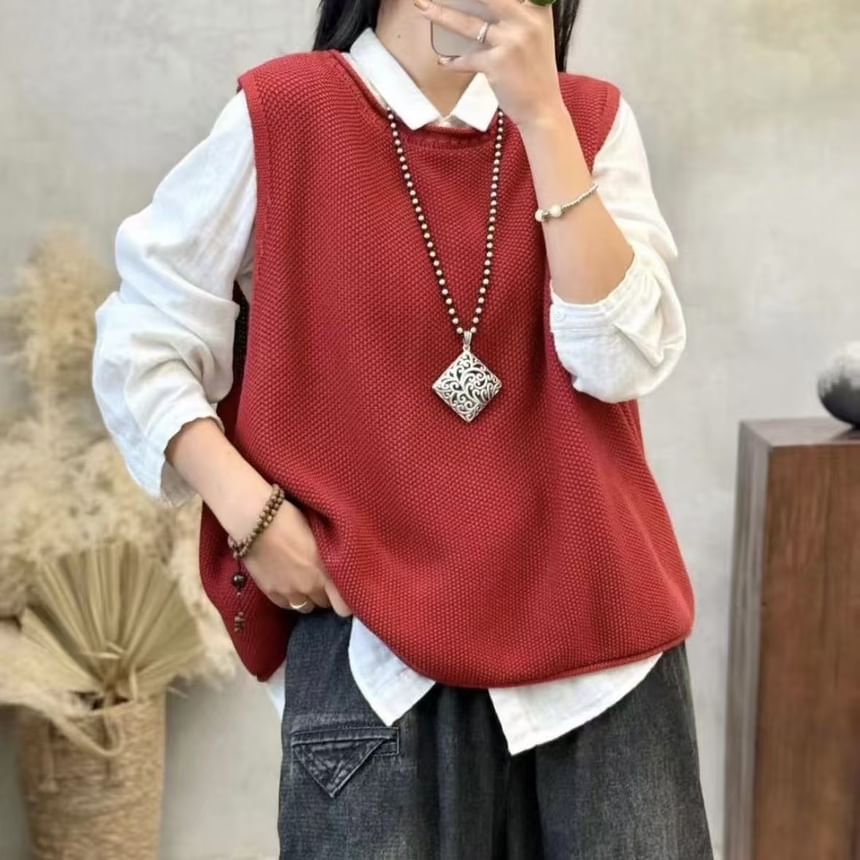 Mori Girls - Ronde hals effen trui vest