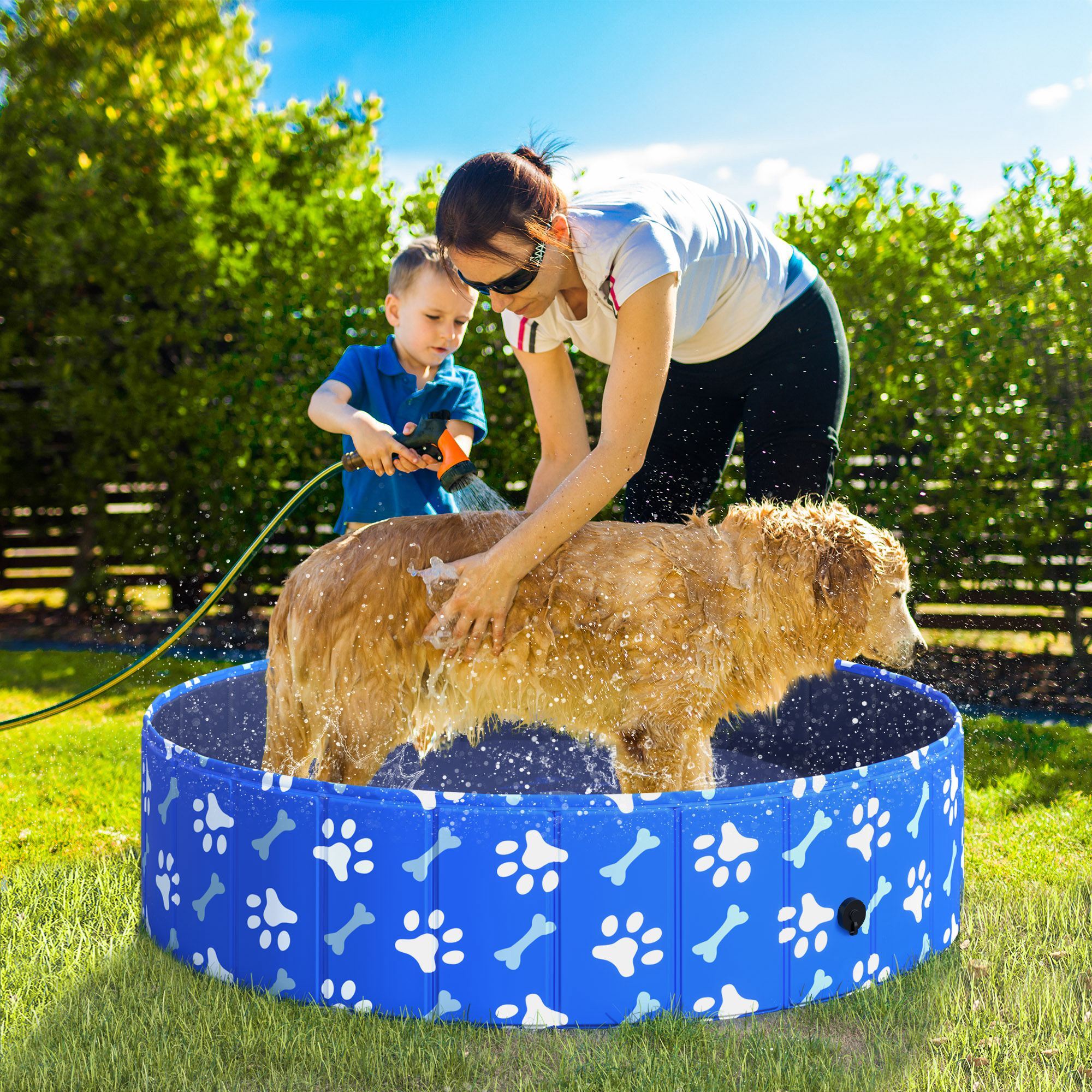 PawHut Hundepool mit Wasserablassventil blau Ø120 x 30H cm