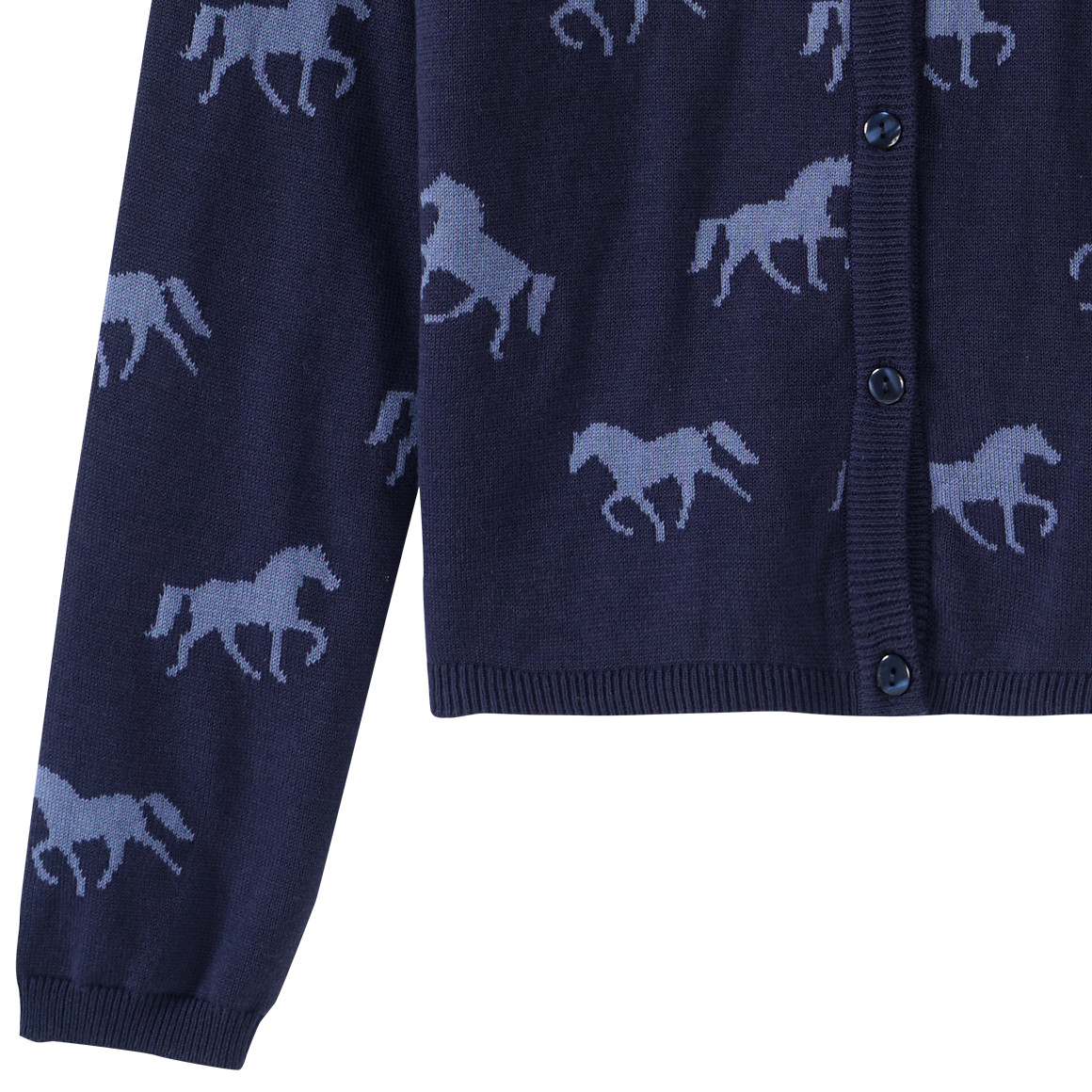 Yigga Mädchen Strickjacke mit Pferde-Allover dunkelblau / hellblau