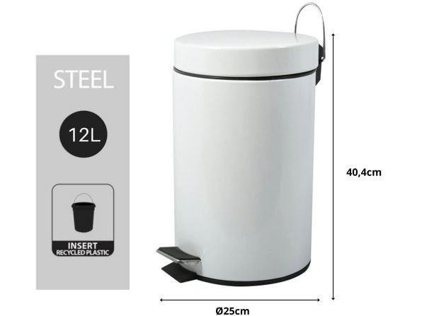 MSV Treteimer 12 l, Weiss Treteimer aus Stahl