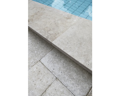 FLAIRSTONE Roma beige zwembadrand, recht, 1 lange zijde afgerond, 115 x 37 x 3 cm