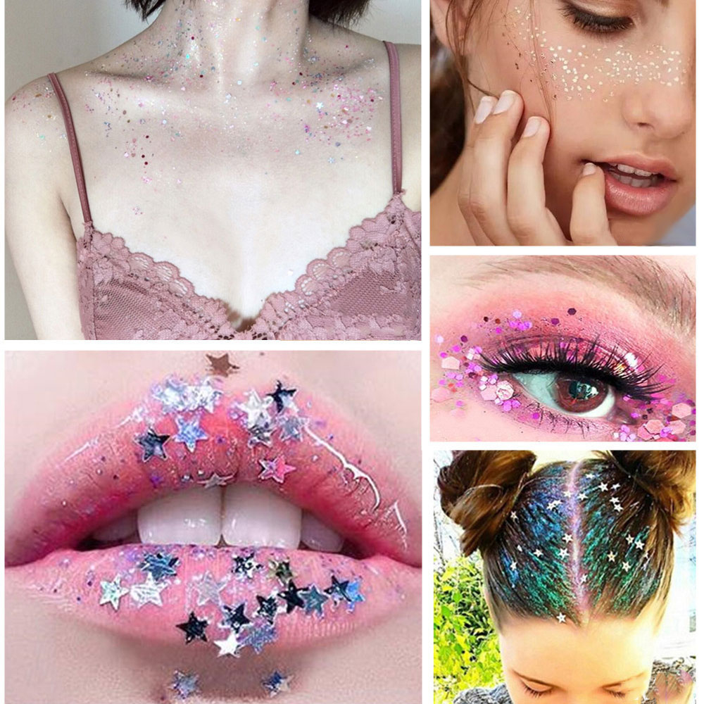 (6er Set) Holographisches Festival Gesichts- und Körper Glitzer Selbstklebende Glitter Gel Lidschatten - Style 2
