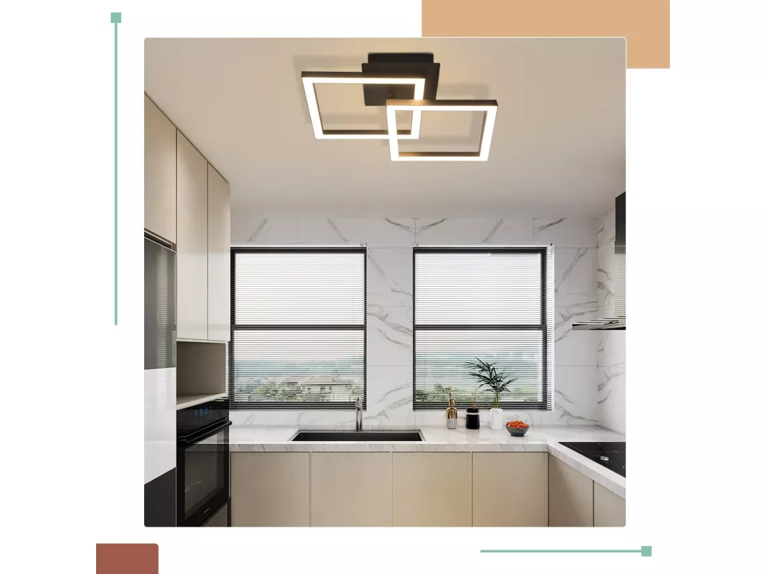 NETTLIFE Plafonnier LED 24W Noir Design Moderne Blanc Chaud Carré pour Salon Chambre Cuisine Couloir