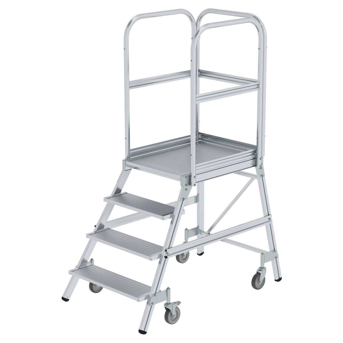 MUNK mobiele platformladder, gegolfd aluminium, 4 treden