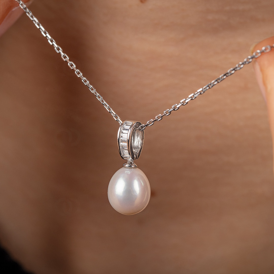 Collier mit Anhänger 925 Silber rhodiniert mit Kunstperle & Zirkonia