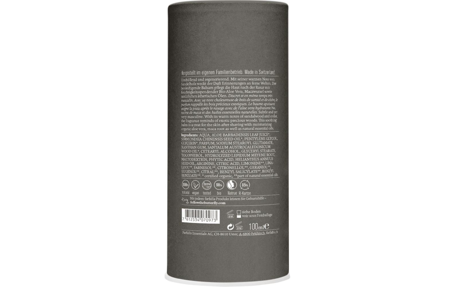 After Shave Natural Balm Sandalwood 100 mlBesänftigender Balsam, feuchtigkeitsspendender Bio-Aloe vera