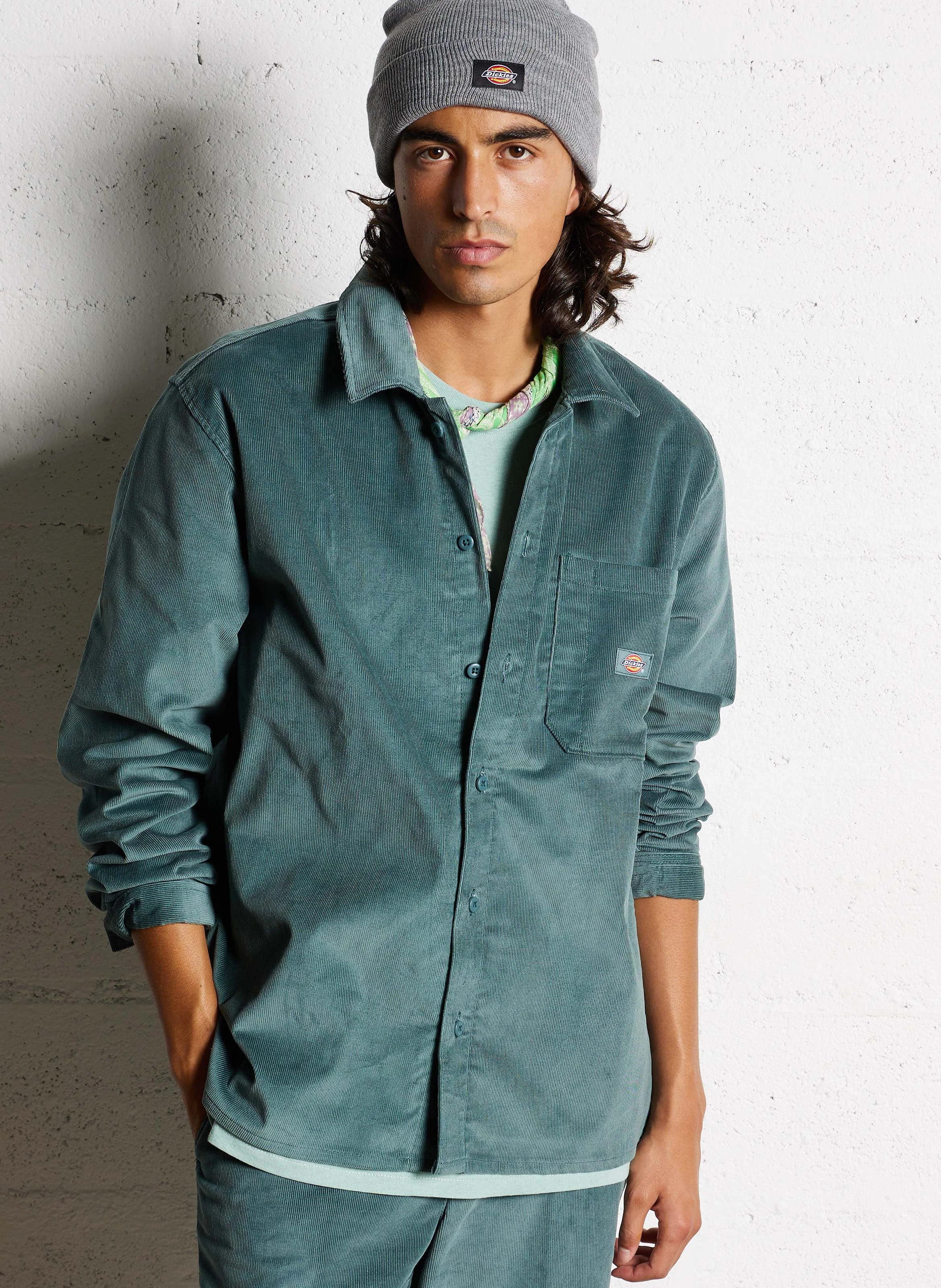 CORDUROY - Surchemise col classique ample en coton mélangé | Vert