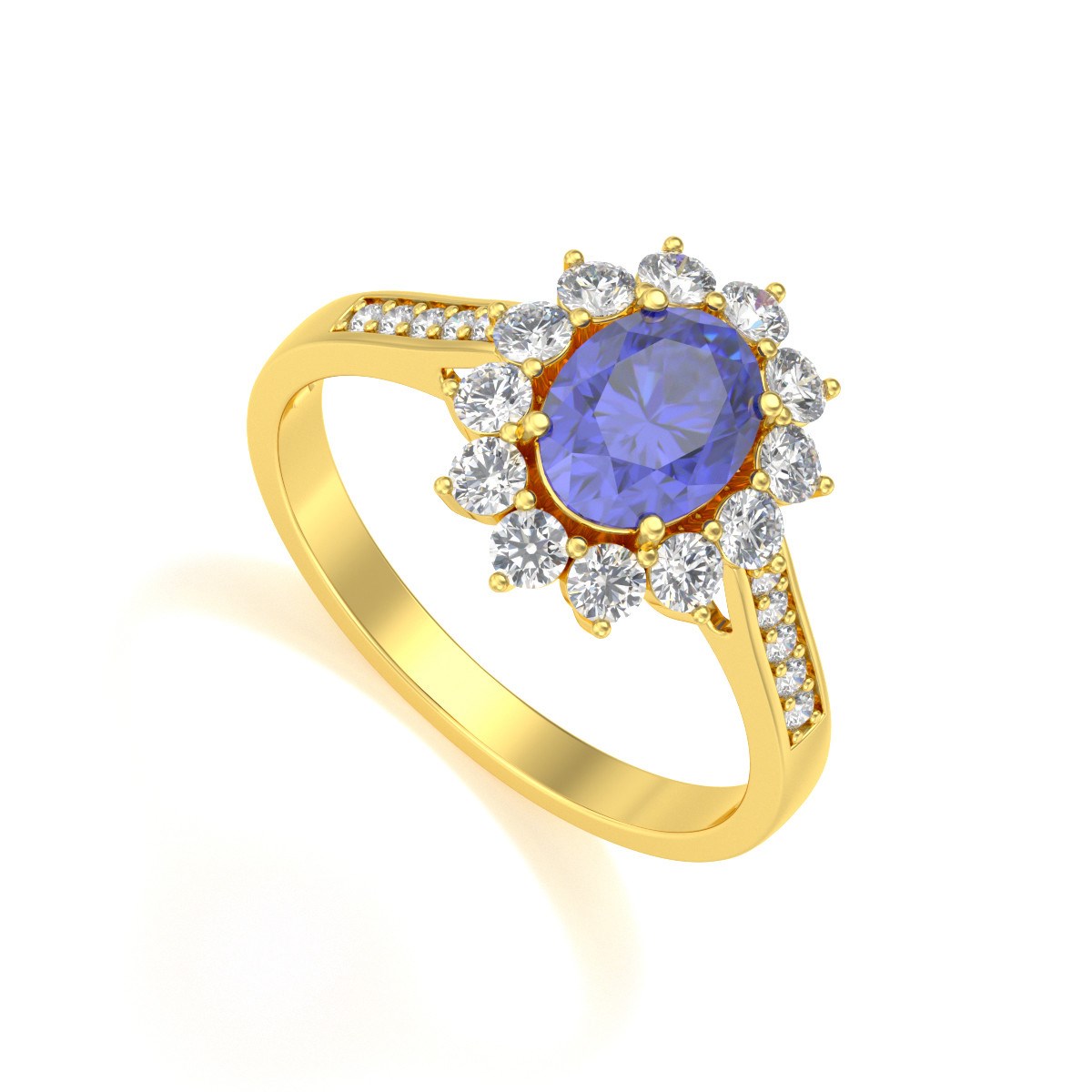 Bague ADEN Or 585 Jaune Tanzanite et diamants 2.92grs