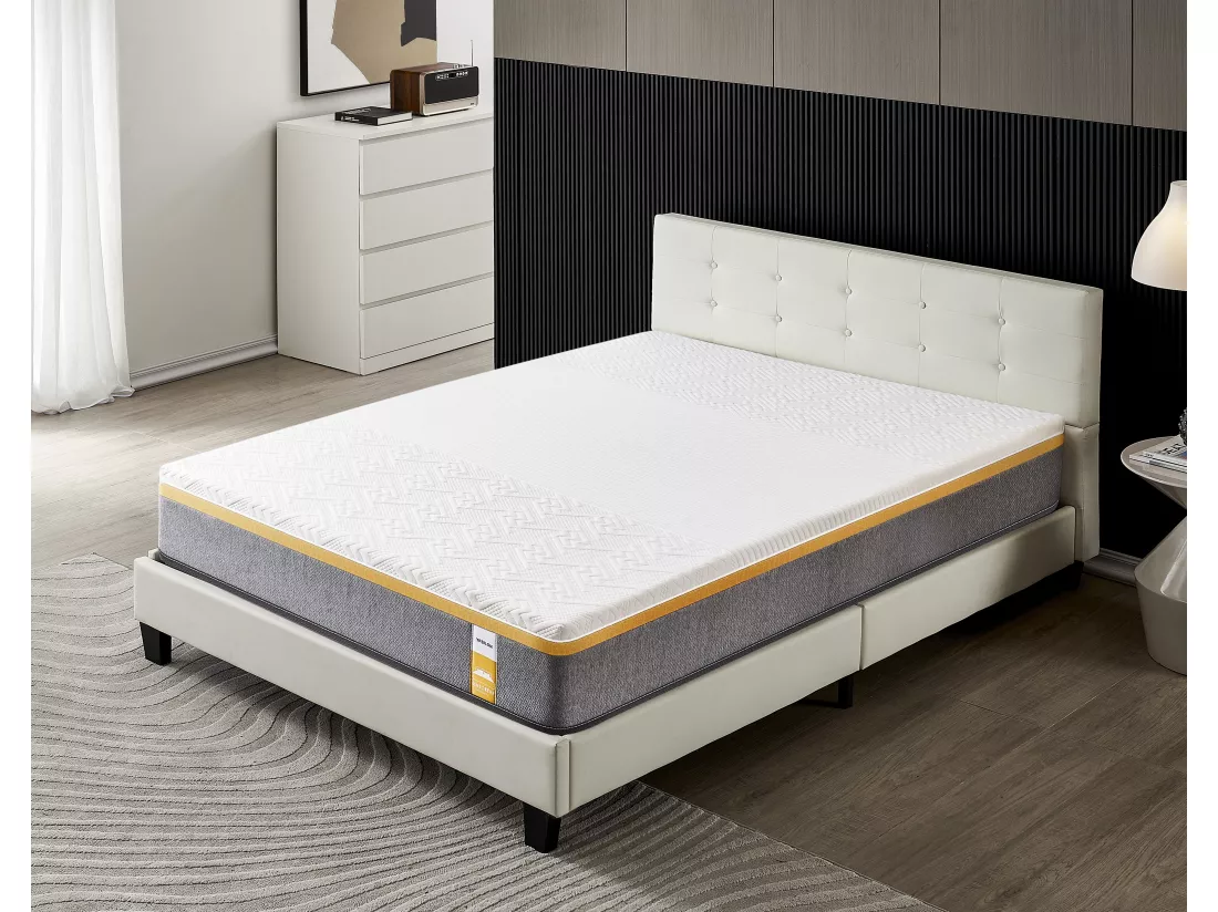 Ensemble Matelas + Lit Avec Tête De Lit 160x200 Cm, Ypsilon Ferme 28cm D’épaisseur