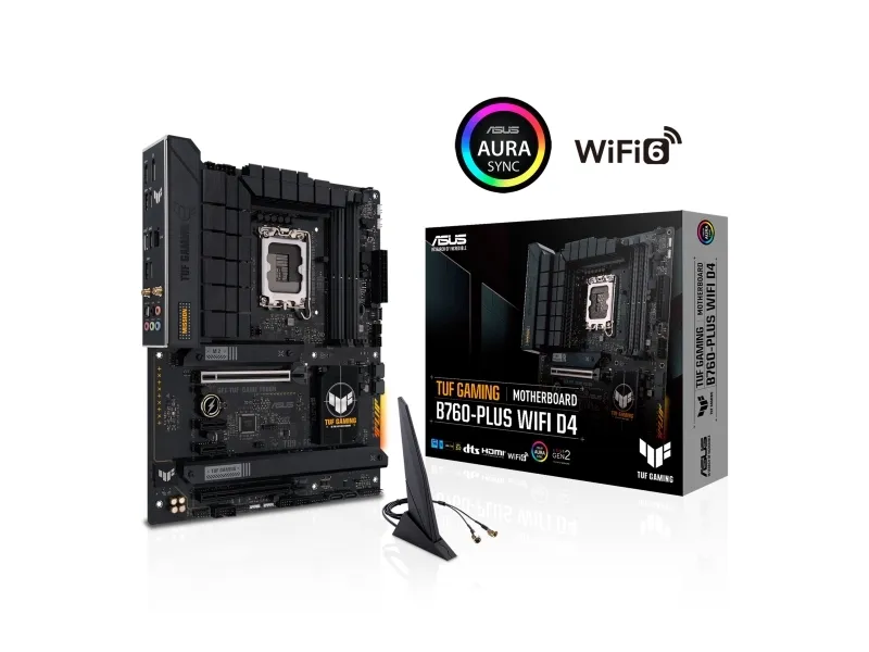ASUS TUF GAMING B760-PLUS WIFI D4 - Bundkort - ATX - LGA1700 sokkel - B760 Chipset - USB 3.2 Gen 1, USB 3.2 Gen 2, USB-C 3.2 Gen 2x2 - 2.5 Gigabit LAN, Wi-Fi 6, Bluetooth - onboard grafik (CPU påkrævet) - HD Audio (8-kanaler)