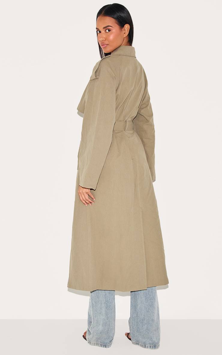 Kaki Trench-coat Ceinturé À Double Boutonnage