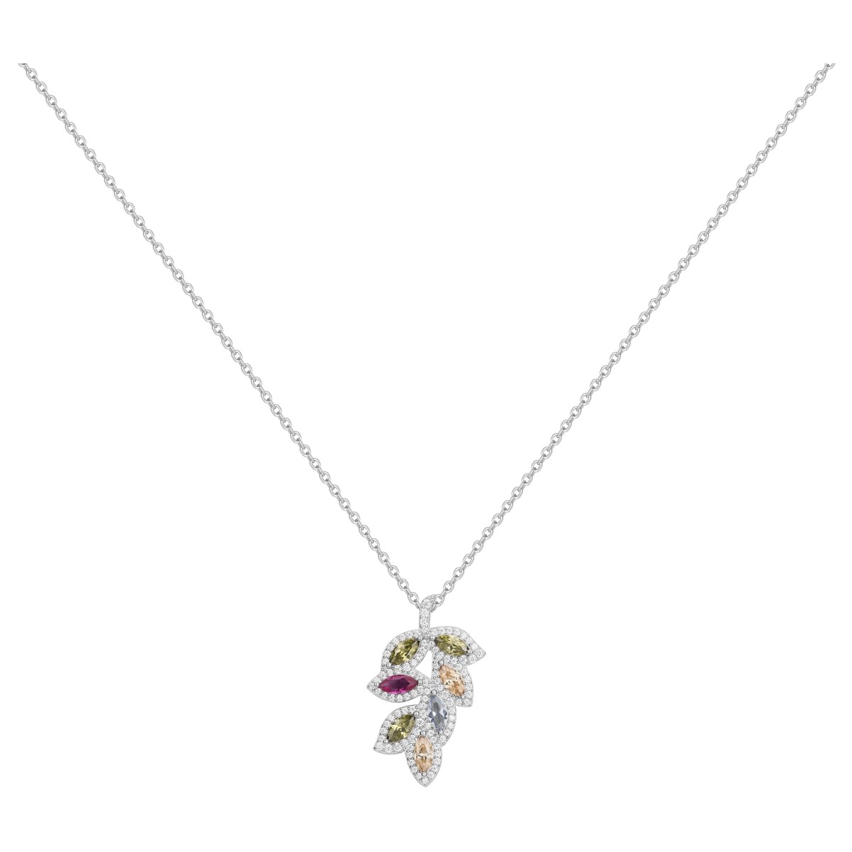 Collier mono-motif en Argent avec oxyde de zirconium multicolore