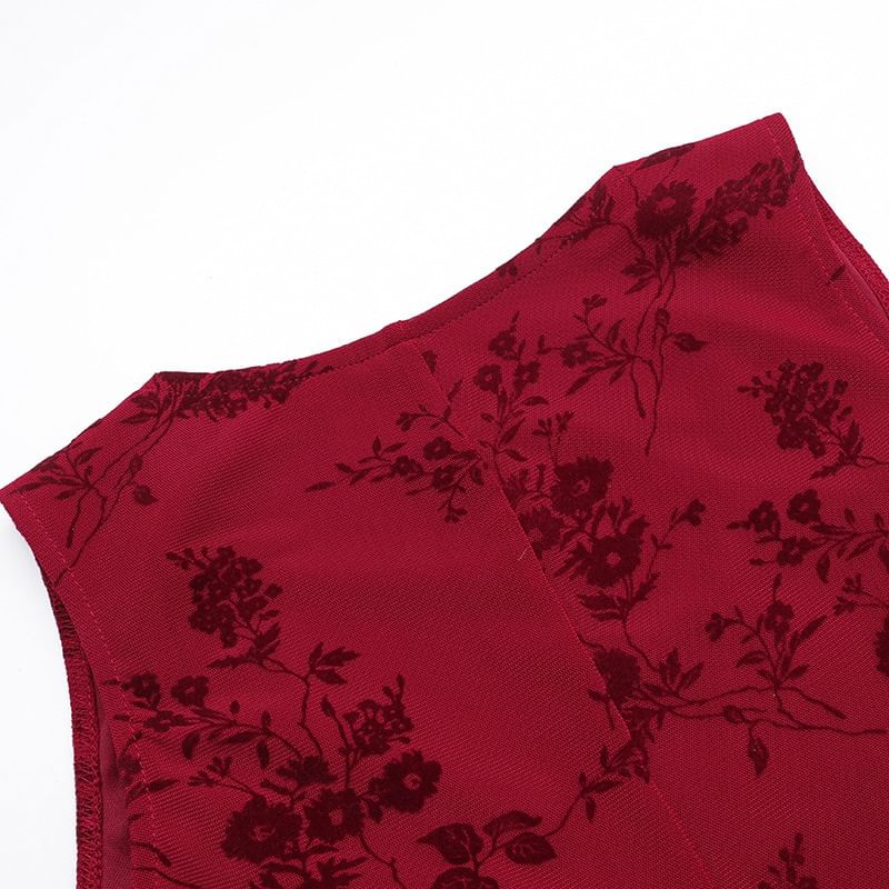 Leandrillo - Mouwloze V-hals diep uitgesneden midi-zeemeerminjurk met bloemenprint