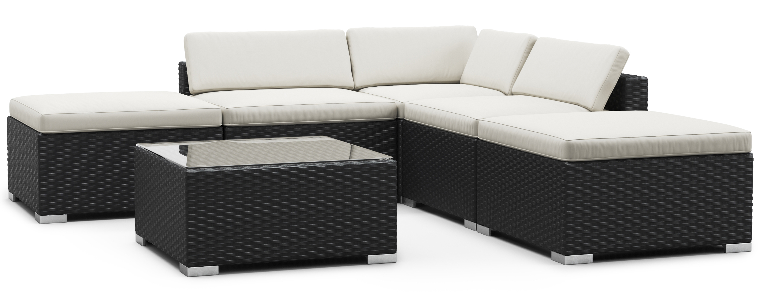 Rattanlounge TEXAS schwarz/weiss