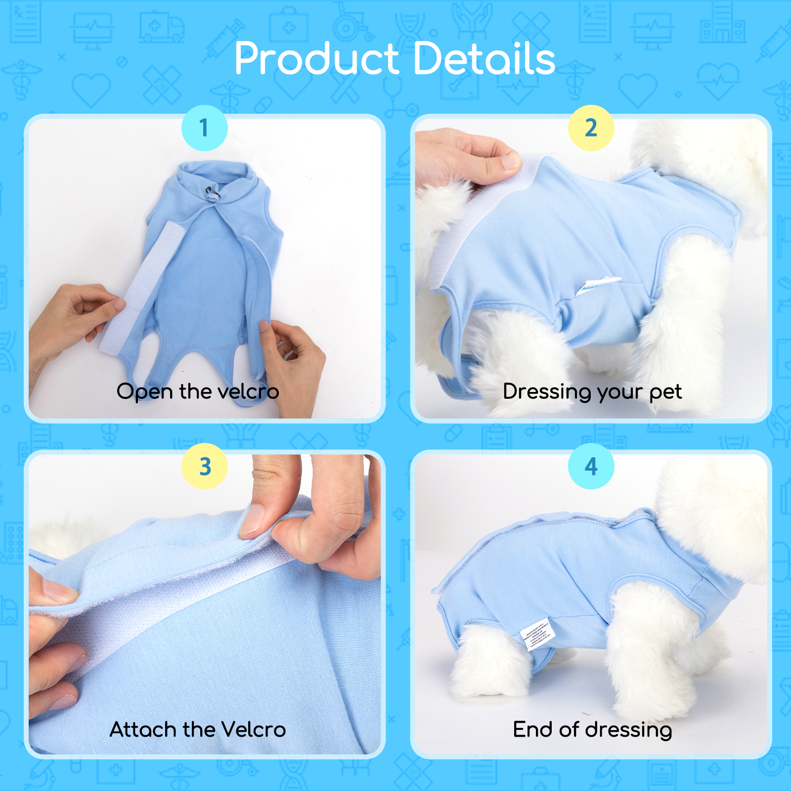 Nobleza - Colete de Recuperação para Cães e Gatos, Roupa de Recuperação Pós-Cirúrgica, Protetor de Ferida Abdominal, Colete de Recuperação Respirável para Gatos e Cães de Pequeno Porte (Azul, G)