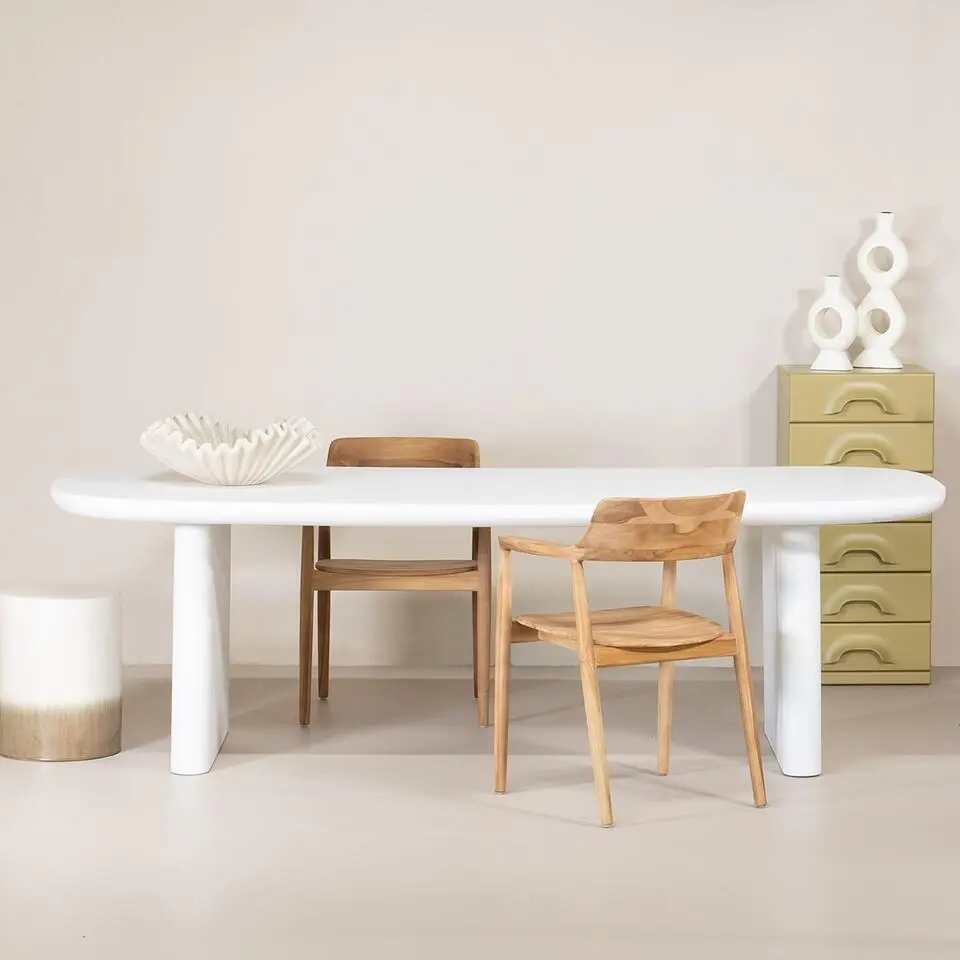 Eettafel Deens Ovaal 200cm - Wit Betonlook - Maya