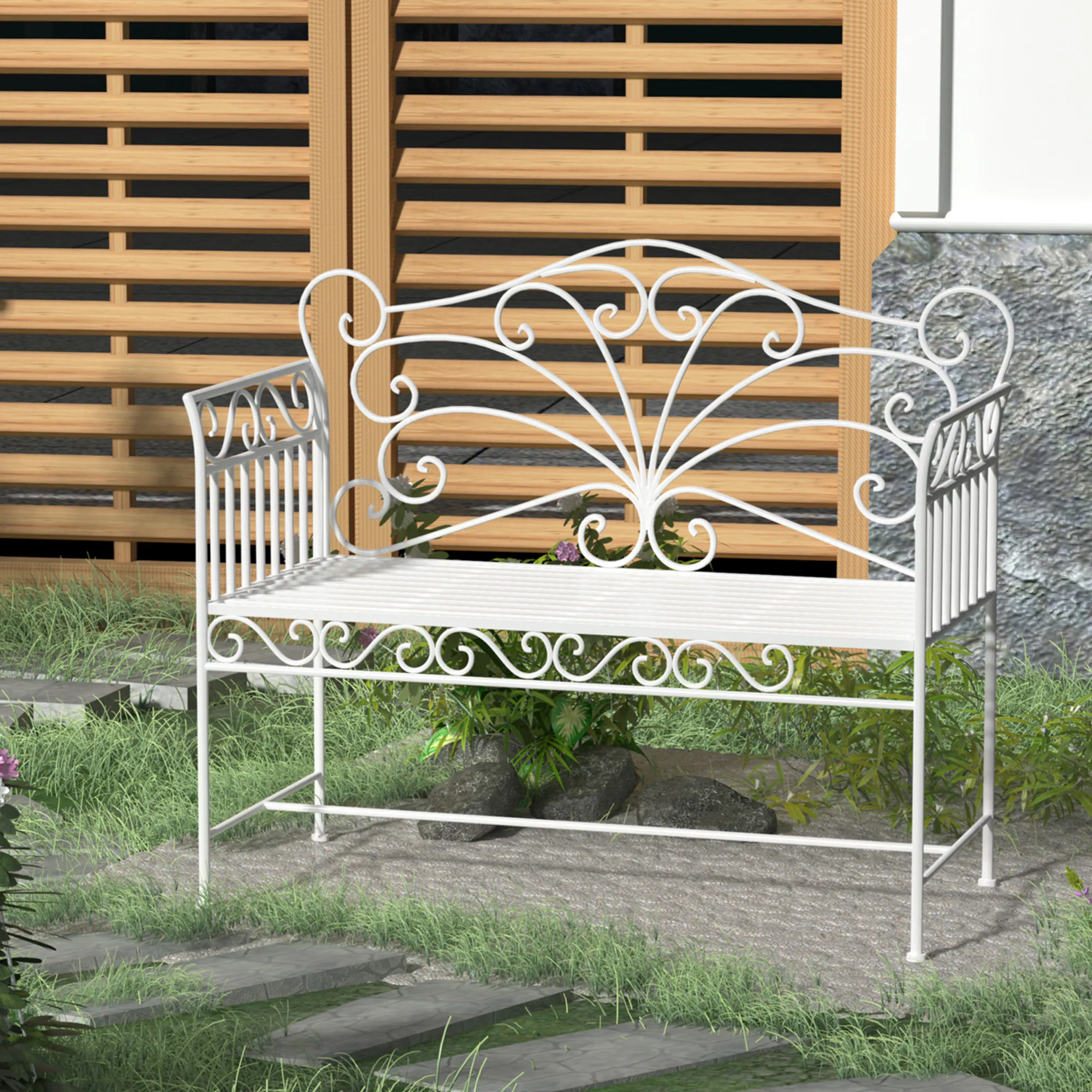 Outsunny Gartenbank im Vintage Stil Milchweiß 113,5 x 50 x 93,5 cm (BxTxH)