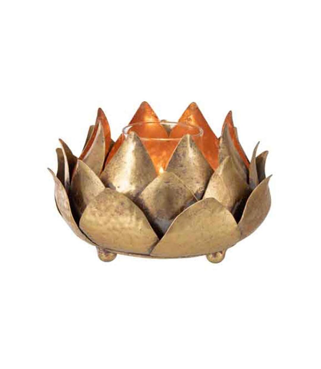 Paris Prix - Photophore Design fleur De Lotus 17cm Or