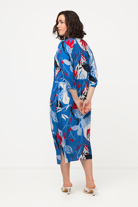 Kleid, V-Ausschnitt, Tunnelzug, 3/4-Arm