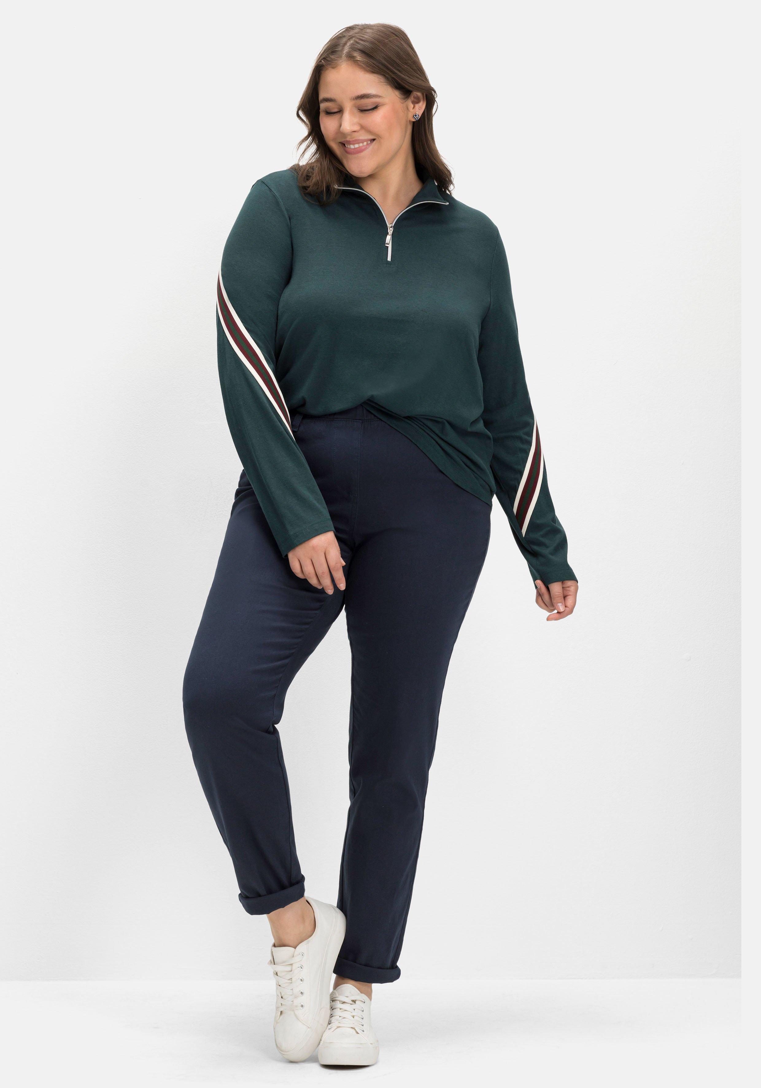 Langarmshirt mit Troyerkragen und Kontrastdetails