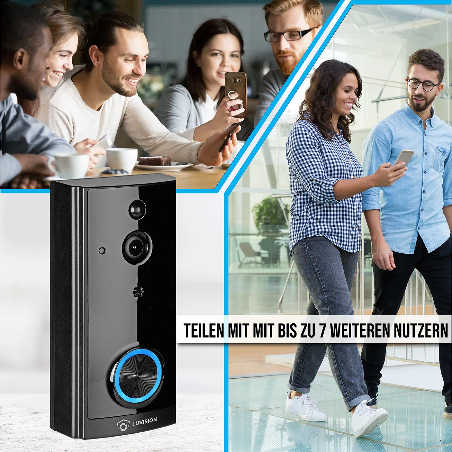 LUVISION WLAN Funk Video Türklingel mit Kamera Tuya App kompatibel Alexa Show Türglocke schwarz