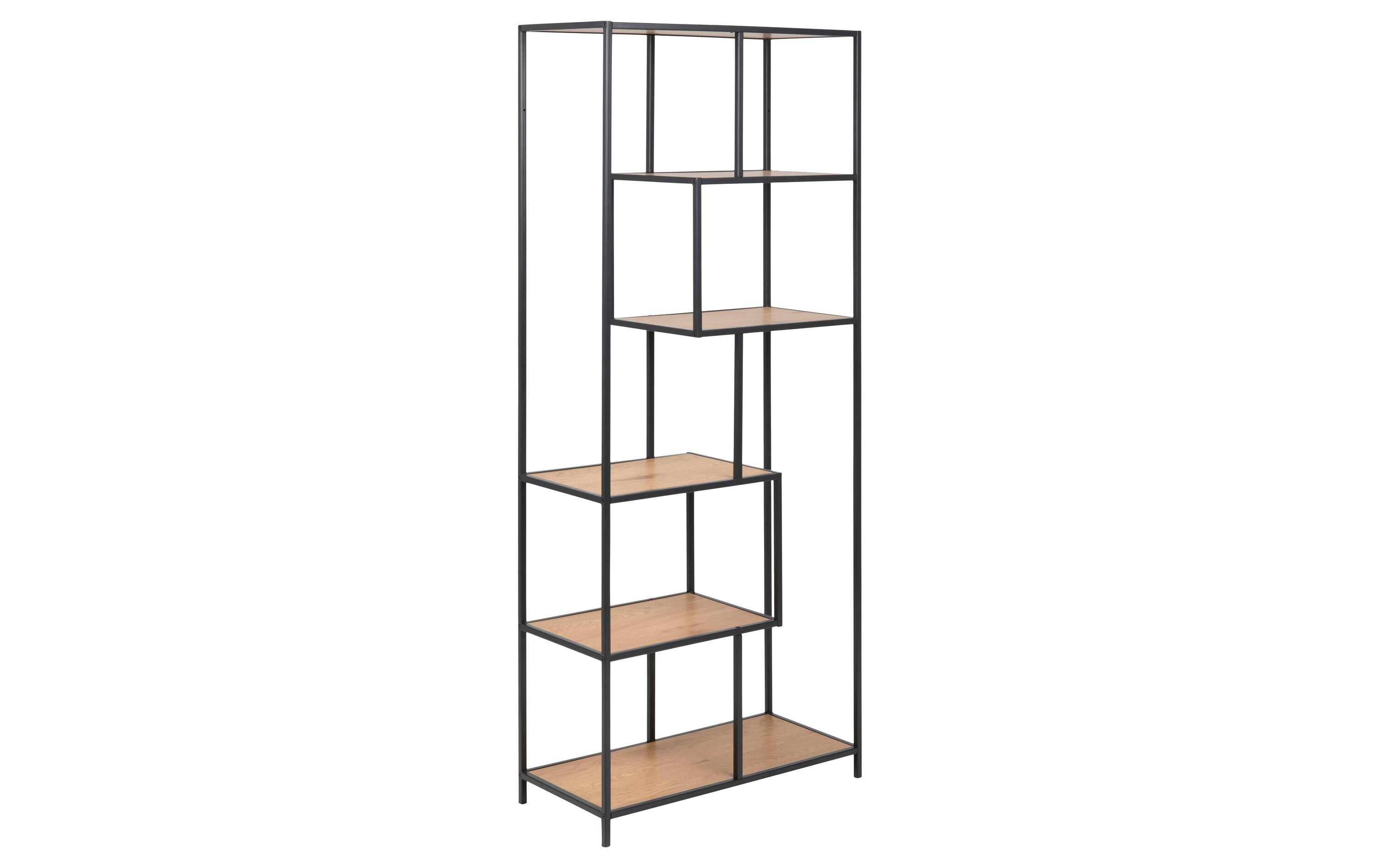 Regal Seaford 77 x 35 x 185cm, Braun/Schwarz<br>Bücherregal mit 5 Ablagen