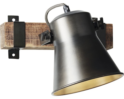 Wandspot, 1-lichts, 24 cm breed, bruin/zwart-staal
