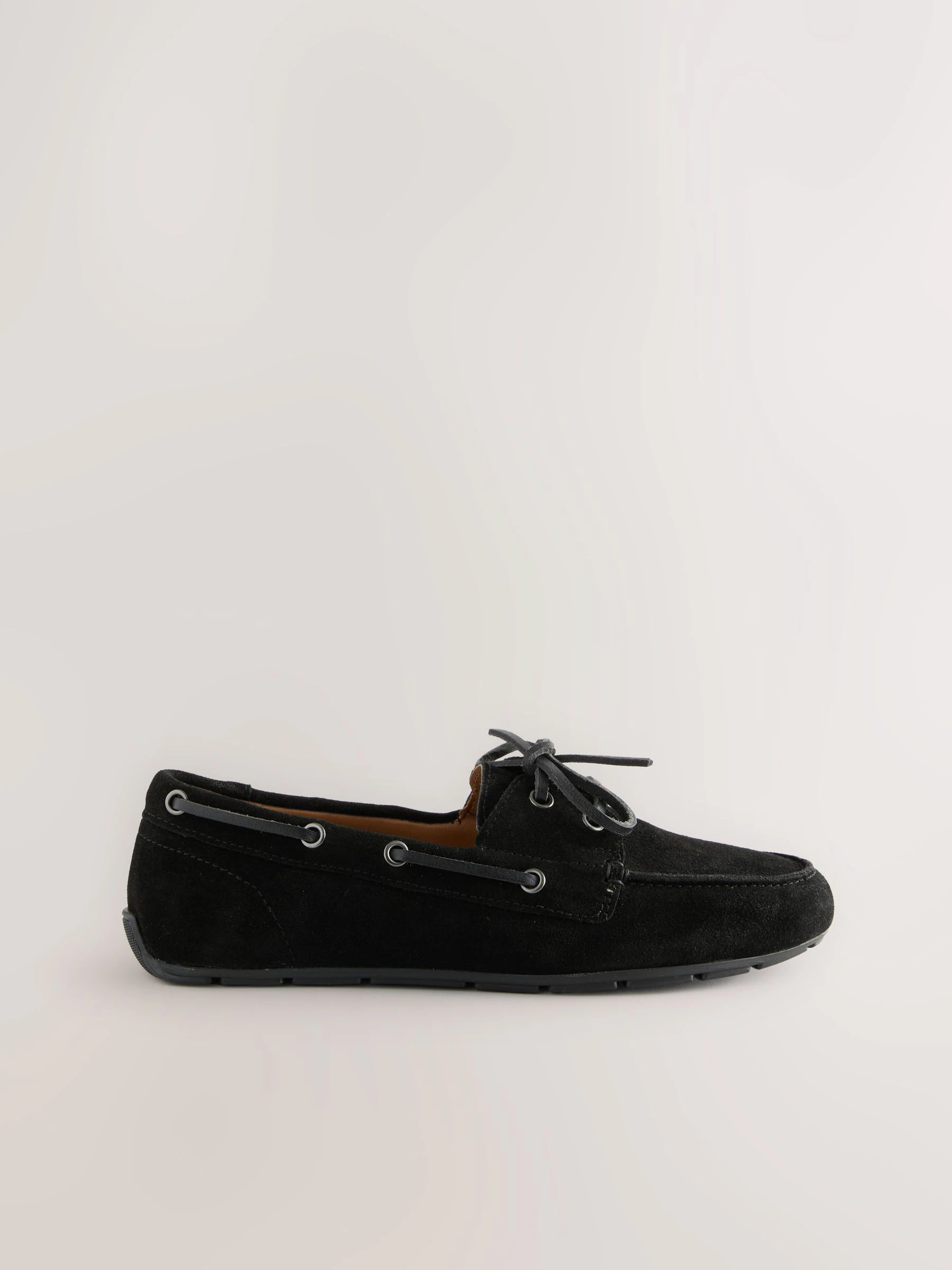 Zwart - Leren bootschoenen met ronde neus