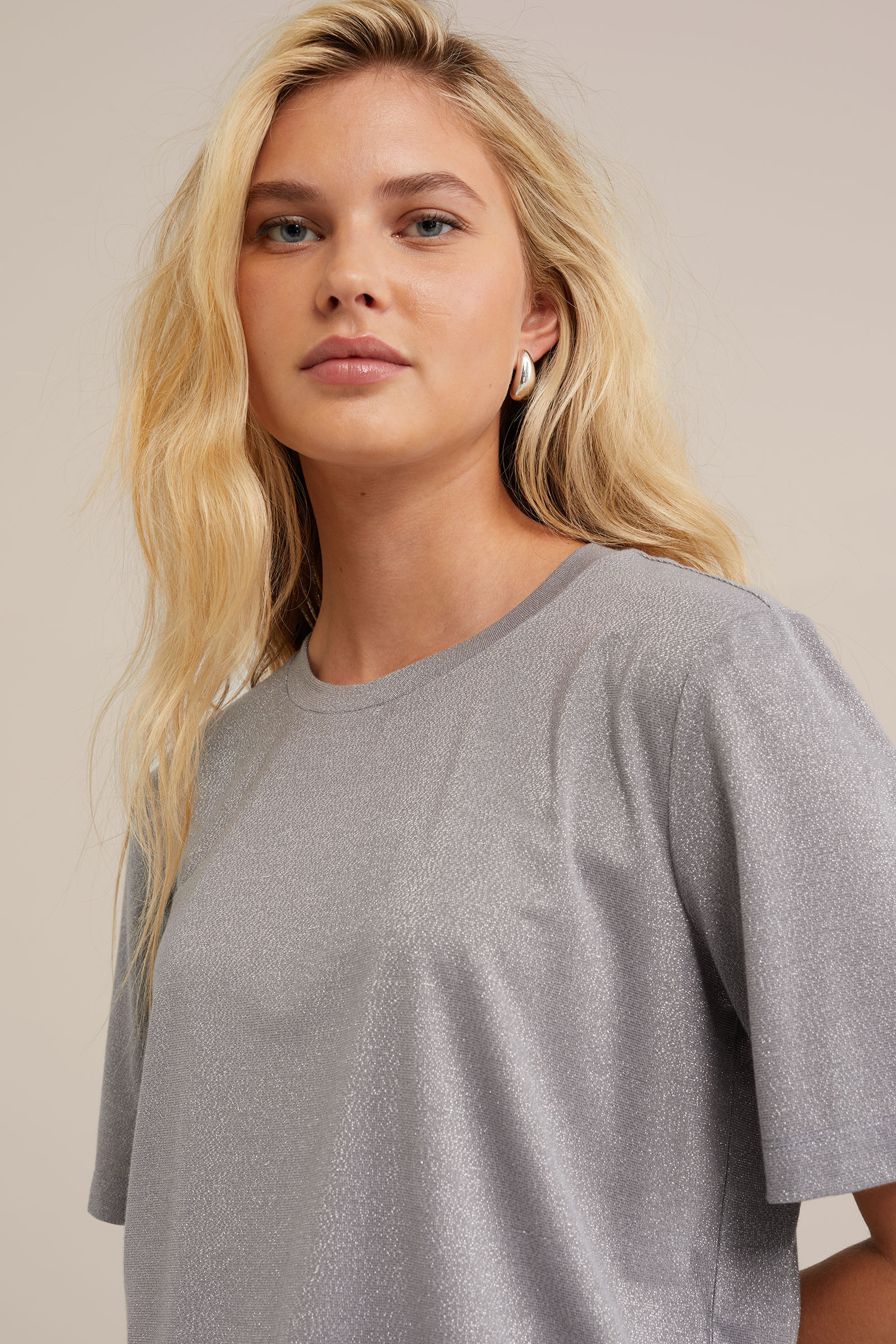 T-shirt met glittergaren WE Fashion Zilver