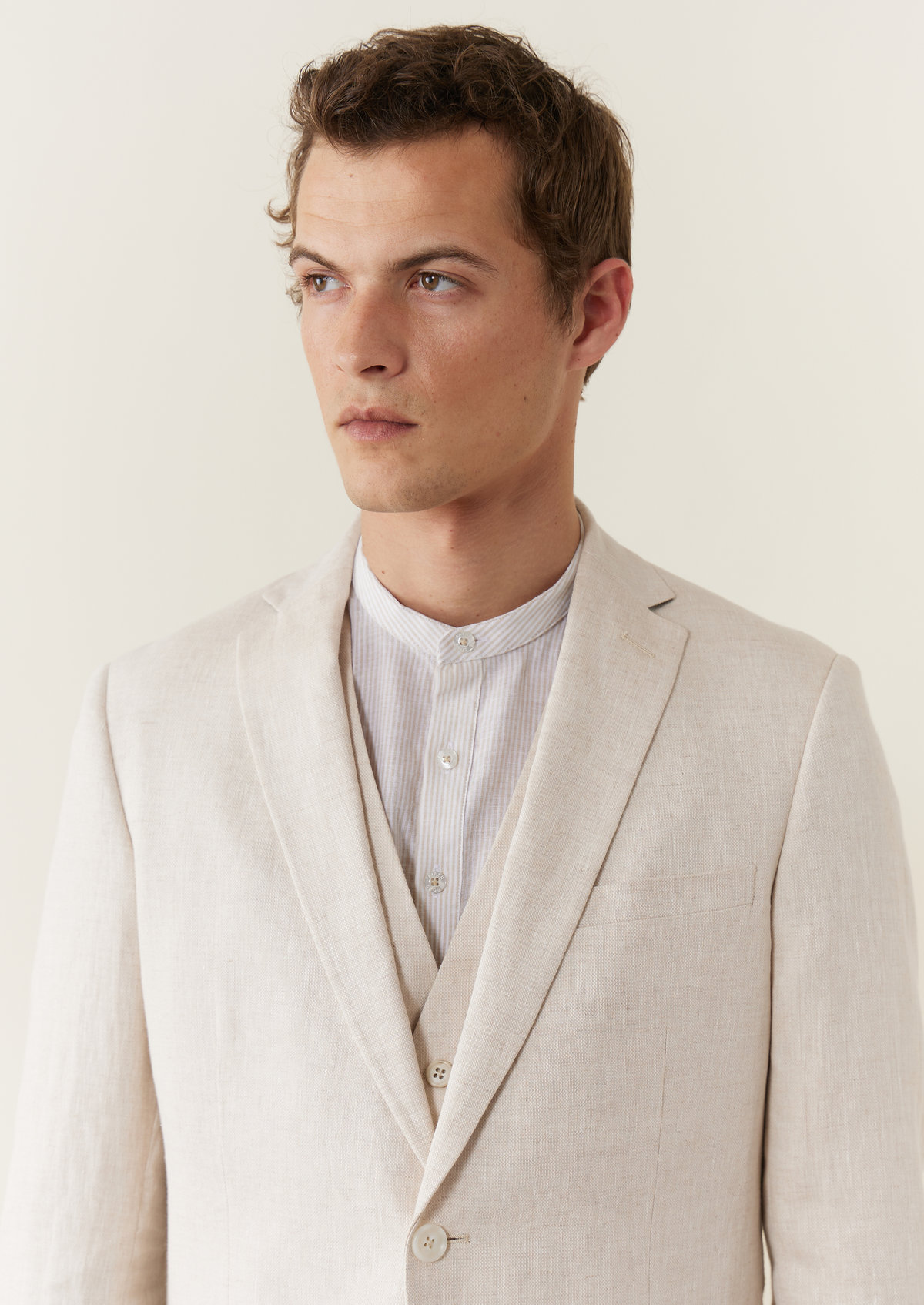 Veste coordonnable Regular en lin uni beige