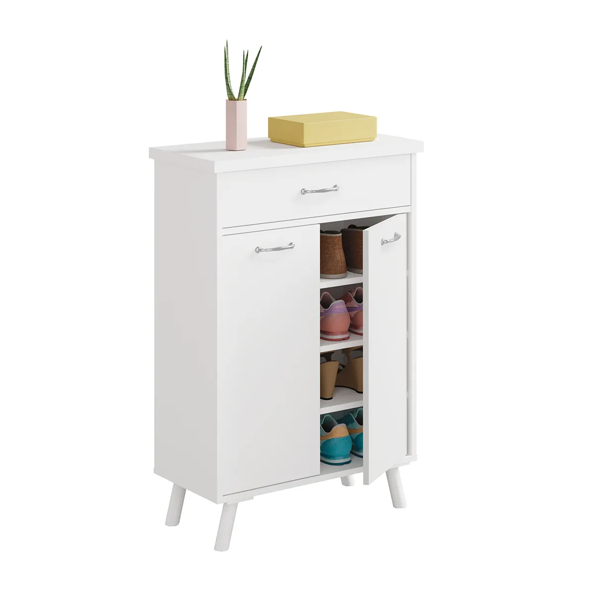 Pegane Commode meuble à chaussures - Blanc 99x65x35 cm