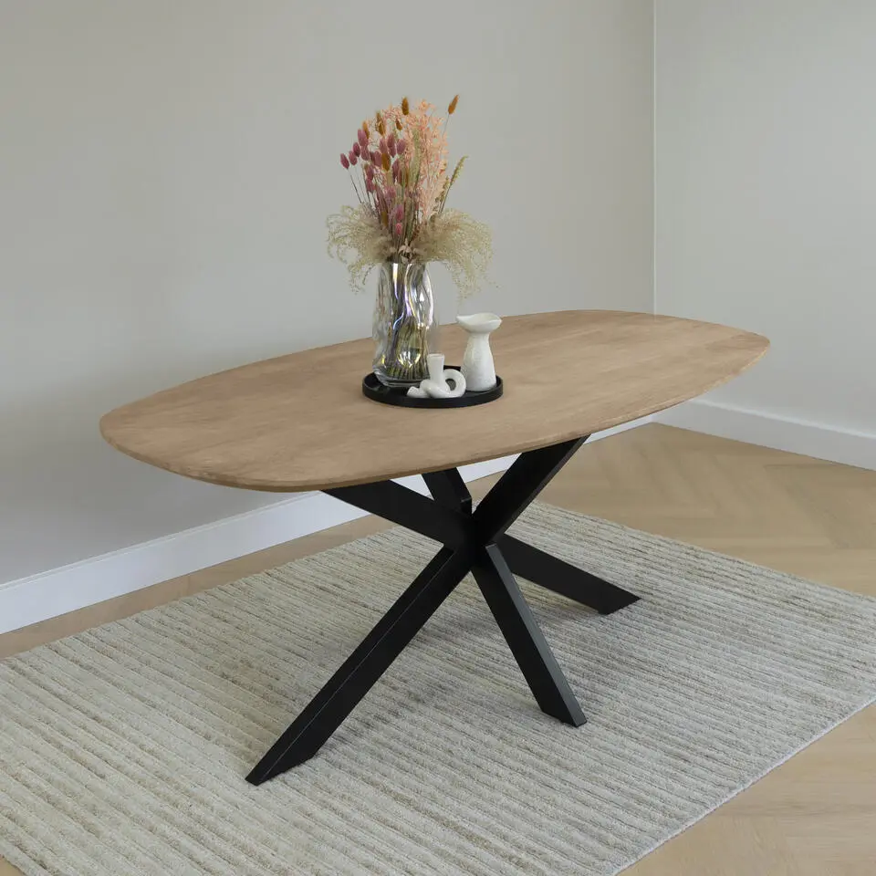 QUVIO Eettafel Sofia– Deens ovaal – 180x90 cm – Kruispoot – Naturel