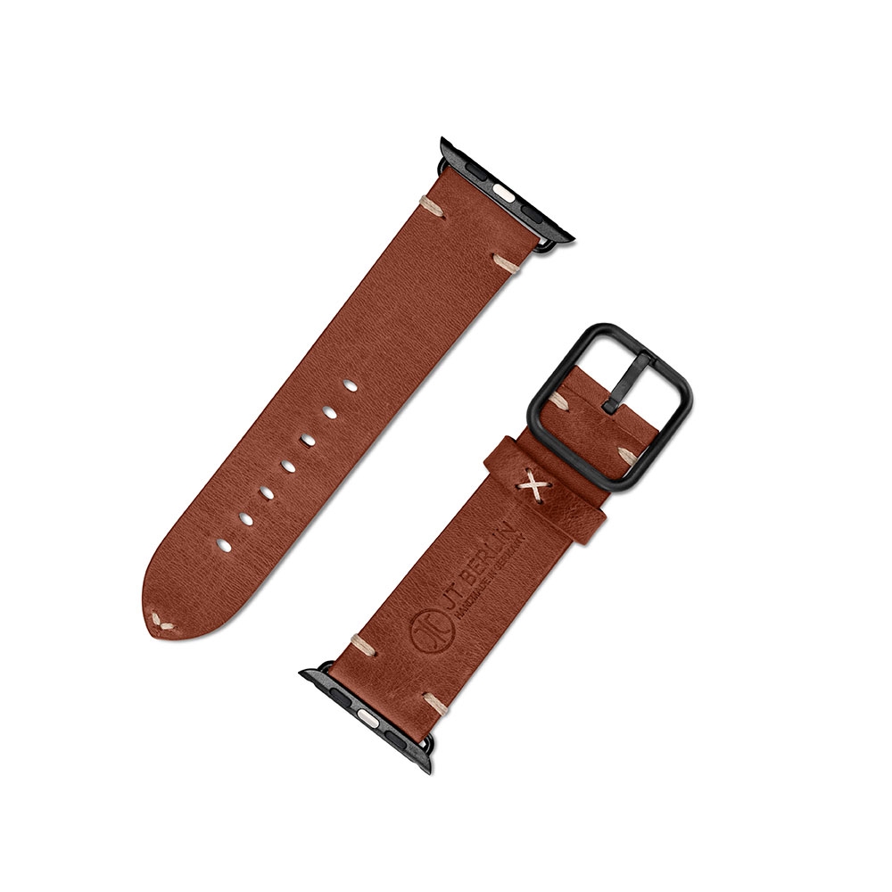 S/M Apple Watch (42 mm / 44 mm) Echtleder Armband mit Edelstahl Verschluss Alex (10632) - Braun / Schwarz