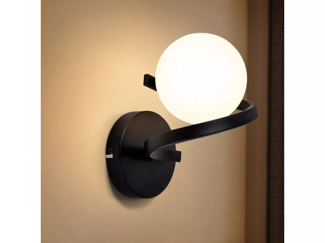 NETTLIFE Applique salle de bain Spots muraux Boule de verre G9 Noir mural 1 flamme Blanc Intérieur Lampe