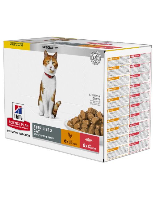 Hill's Feline Maaltijdzakjes Adult Sterilised - Kattenvoer - Kip Zalm 12x85 g