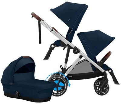 Cybex e-Gazelle S Søskenvogn inkl. Liggedel, Ocean Blue/Silver