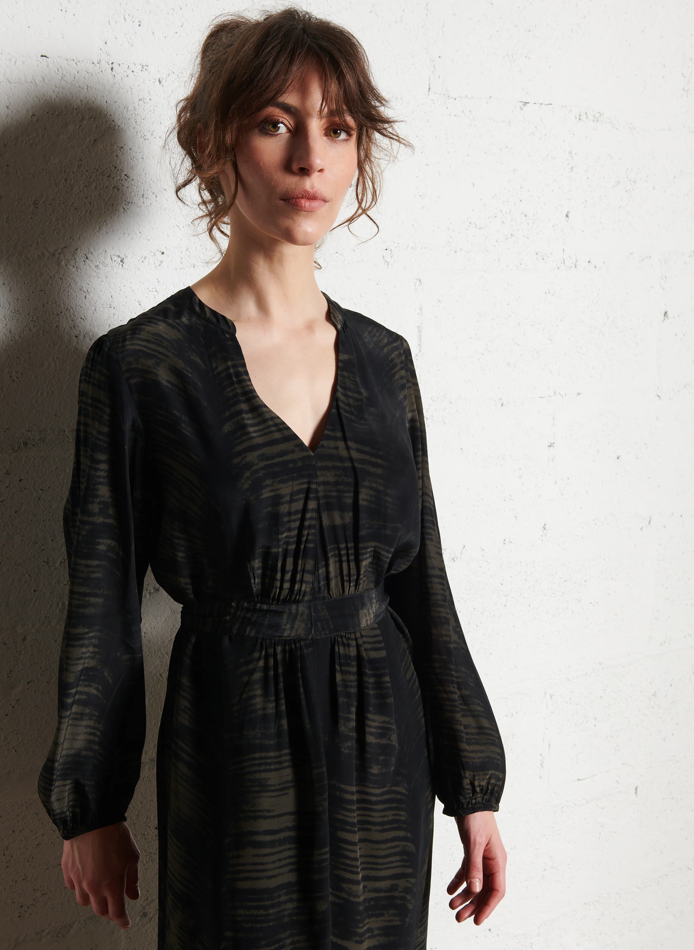 MAIWEN - Robe longue imprimée à ceinture | Vert