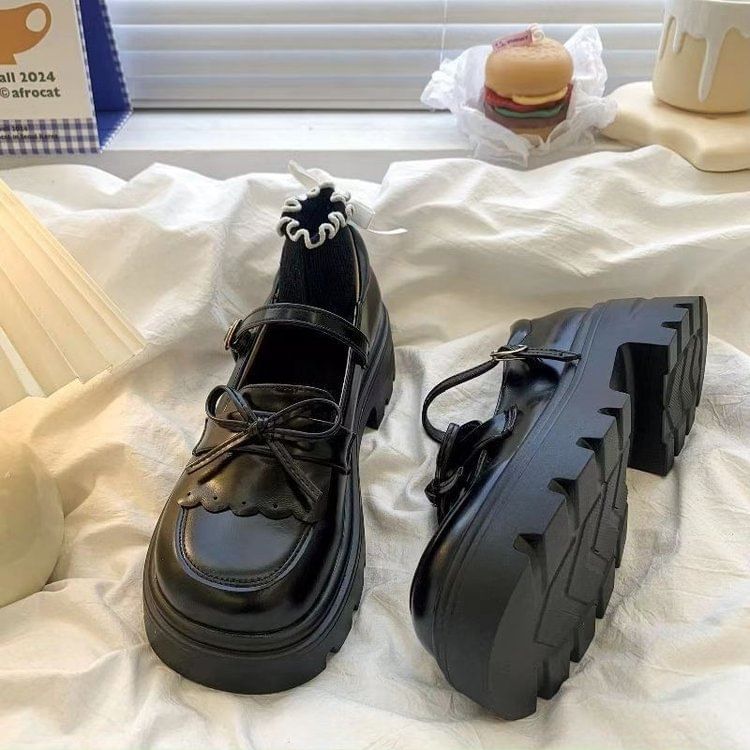 Asterisk - Platform Mary Jane Loafers met Strikaccent en Imitatieleer