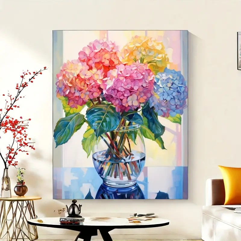 (9-tlg. Set) 40x50cm Malen Nach Zahlen DIY Leinen Tuch für Erwachsene und Kinder inkl. Bildaufhänger - Blumen