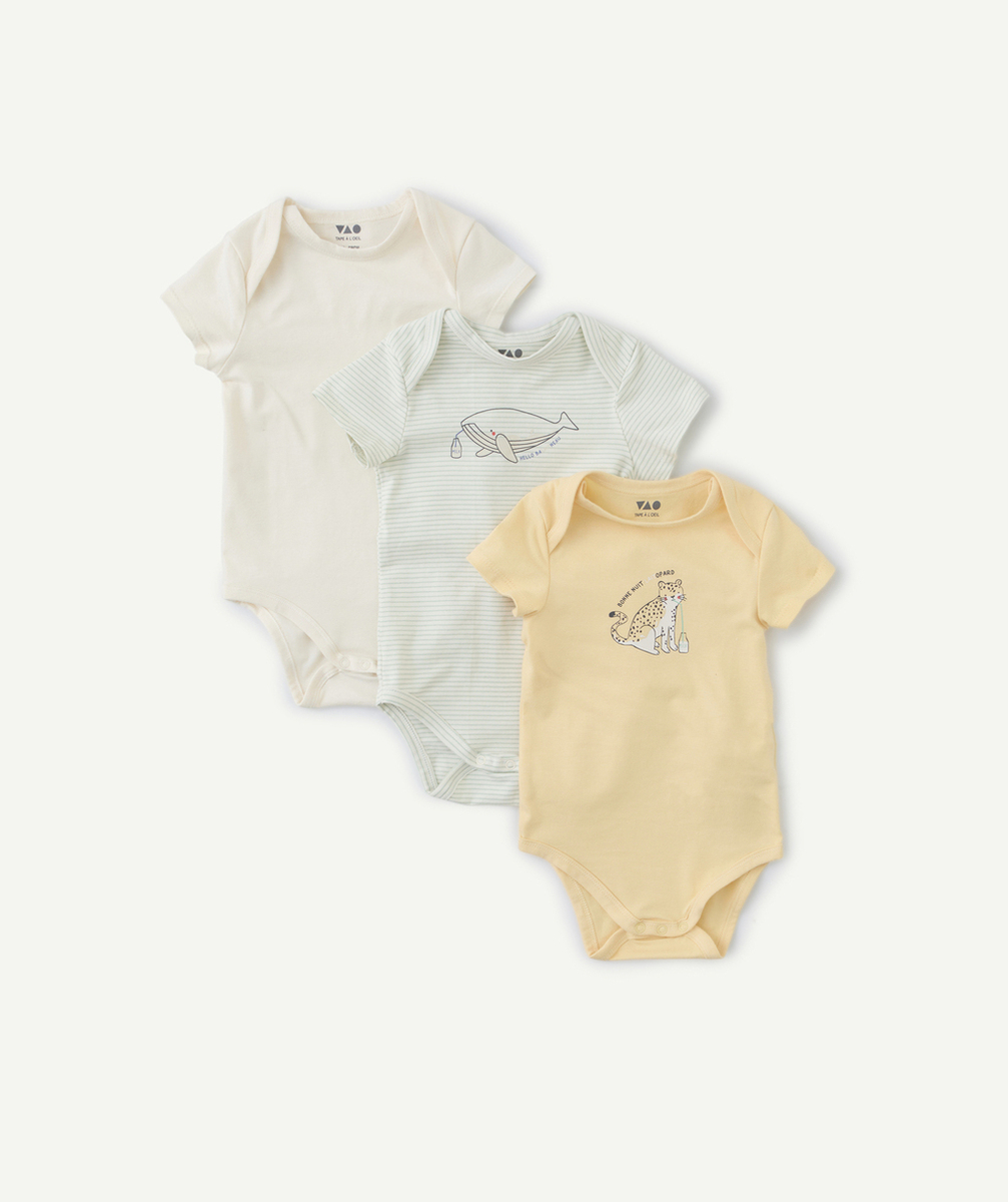 lot de 3 body manches courtes bébé en coton bio avec motif