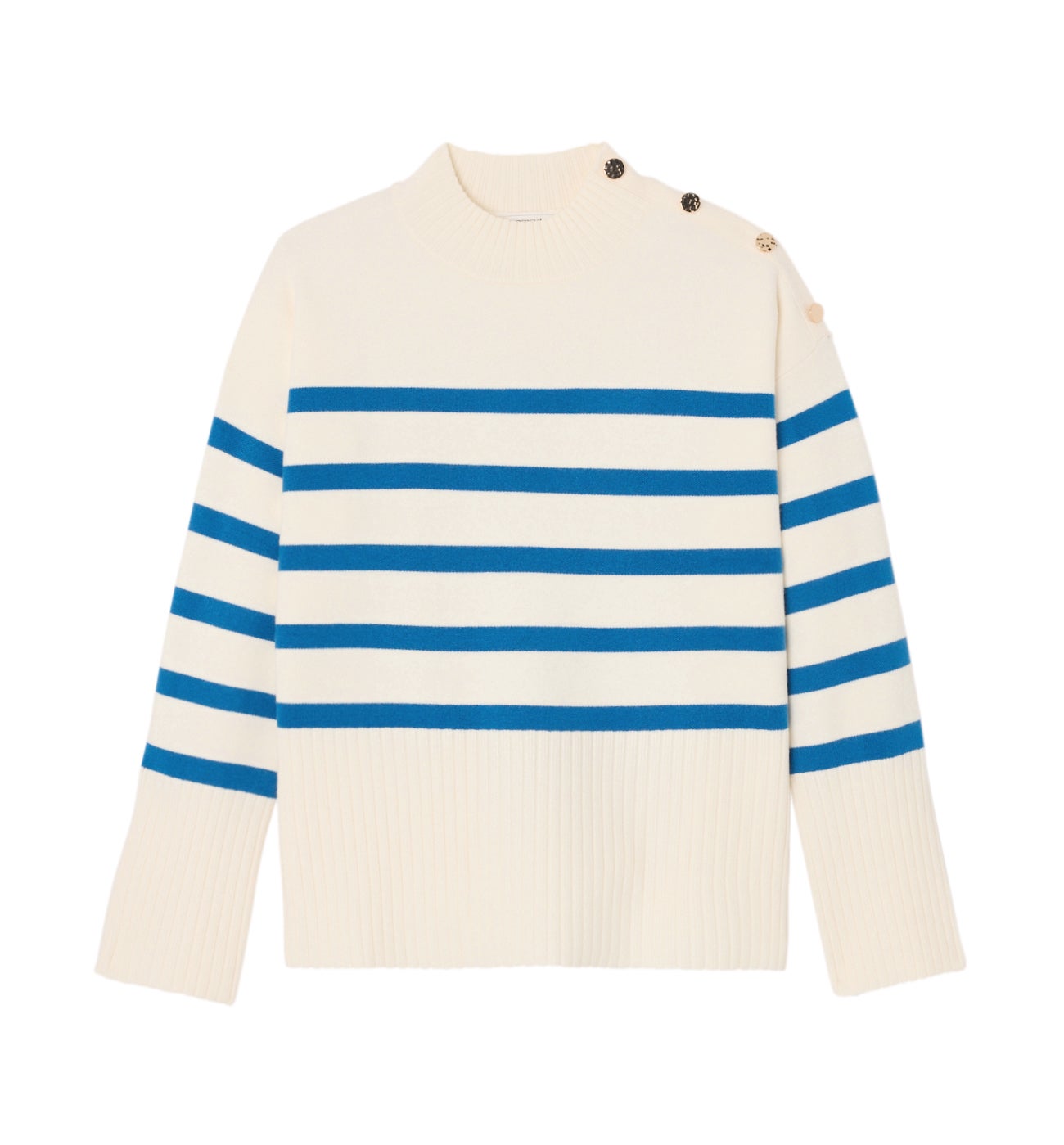 Pull marin col cheminée Femme - Rayé bleu