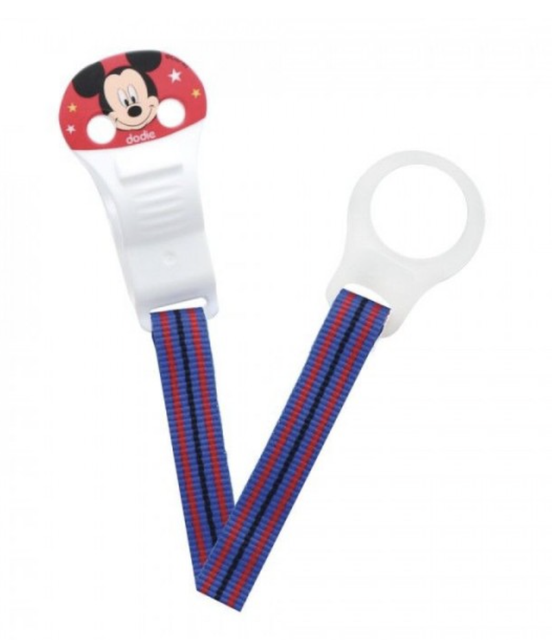 Attache sucette ruban Mickey Disney bleu - Ecru