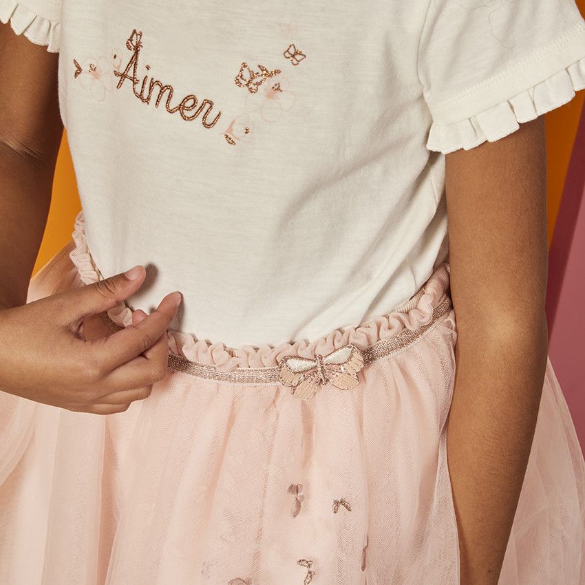Jupe volumineuse en tulle motif papillons pour fille - Rose