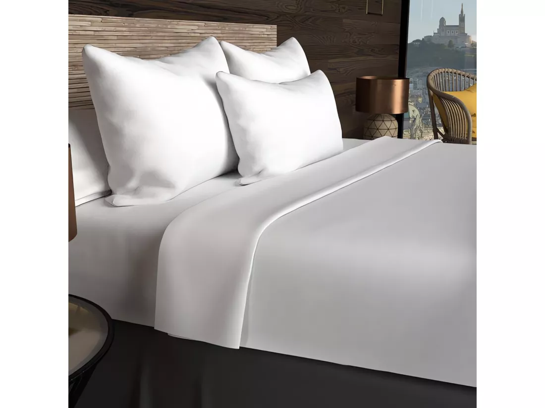 Drap housse en coton 57 fils 140x200 cm UNI blanc, par Soleil d'ocre