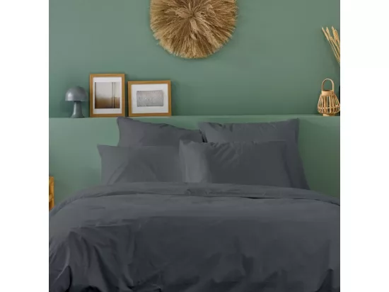 Lot de 2 Taies d'oreiller 100% Percale de coton - Anthracite - 50x75cm